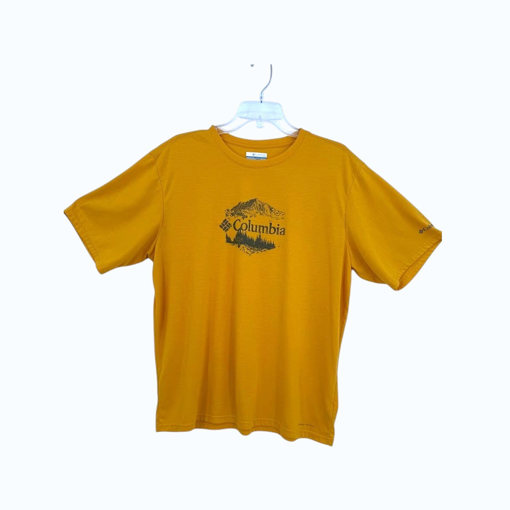 Columbia Omni-Wick Graphic Tee Mens XL Yellow Moisture Wicking Hiking Shirt